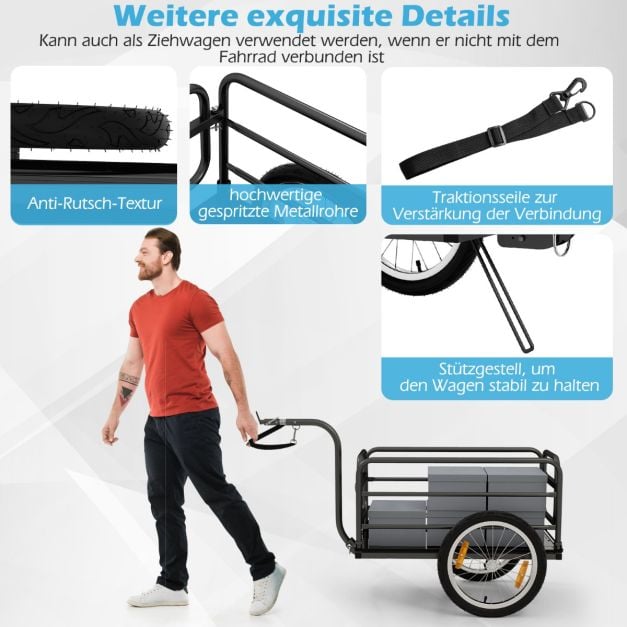 Coast Bike Trailer Schwarz/Blau - Faltbarer Gepäcktransportwagen mit Abdeckung, Kupplung und Reflektoren - 145,5 x 61 x 58 cm