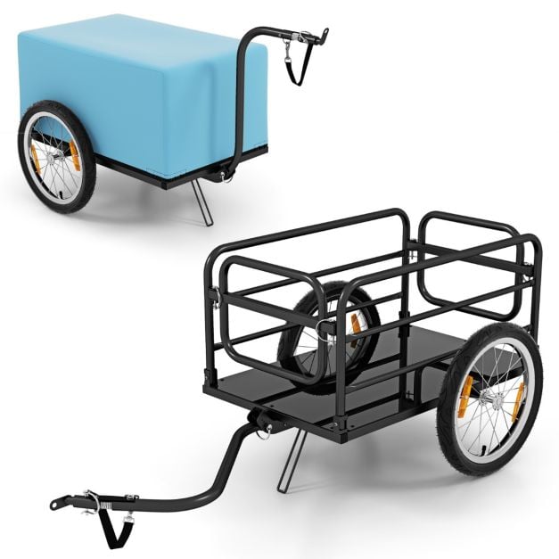 Coast Bike Trailer Schwarz/Blau - Faltbarer Gepäcktransportwagen mit Abdeckung, Kupplung und Reflektoren - 145,5 x 61 x 58 cm