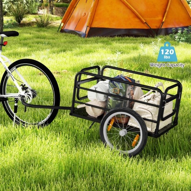 Coast Bike Trailer Schwarz/Blau - Faltbarer Gepäcktransportwagen mit Abdeckung, Kupplung und Reflektoren - 145,5 x 61 x 58 cm