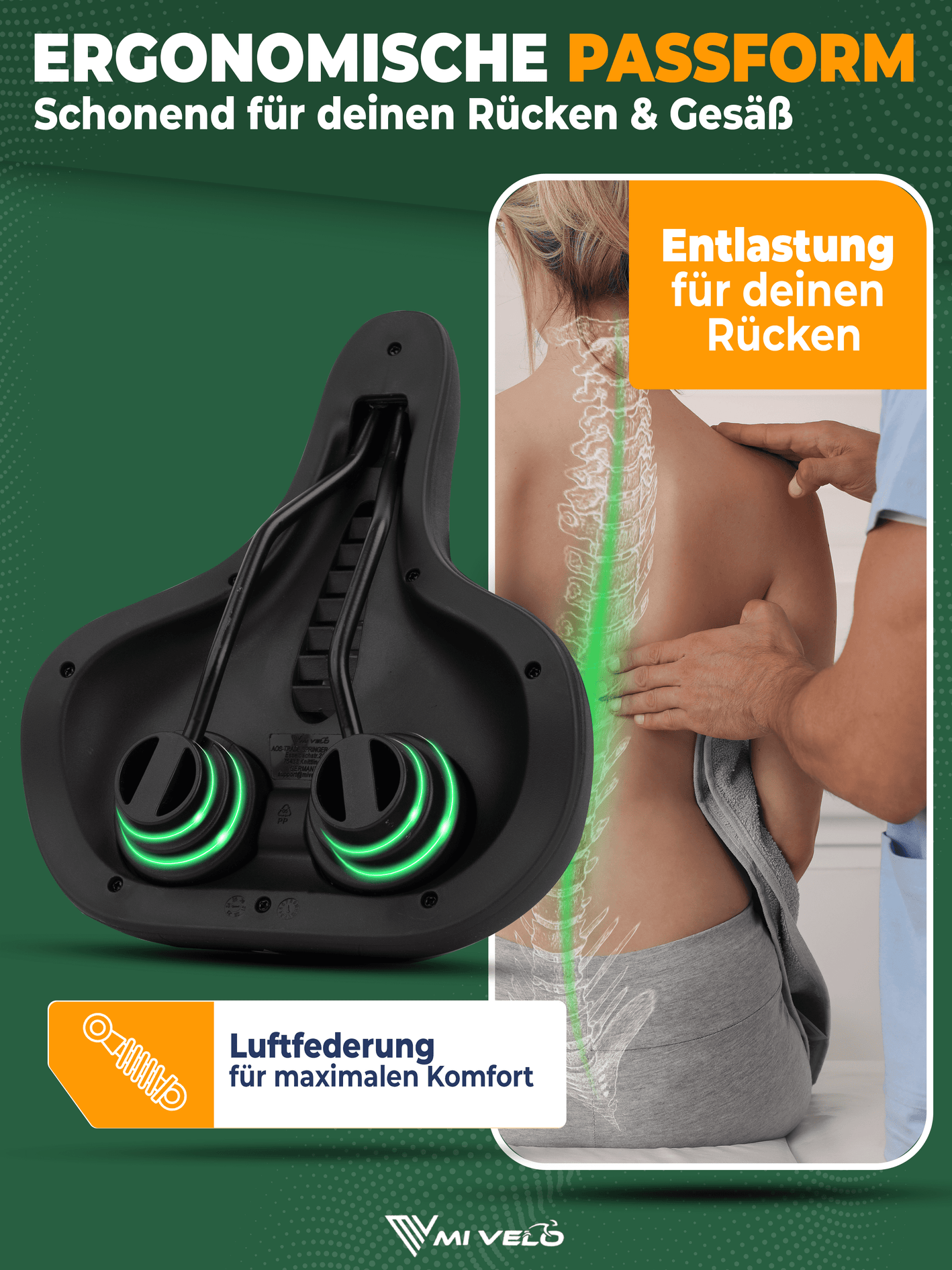 MIVELO Comfort Pro Fahrradsattel - Memory Foam - Ergonomisch - 100% Wasserdicht - Schwarz