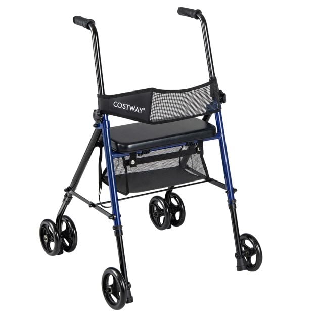 Coast Rollator Blau/Schwarz - Faltbarer Rollator mit Sitz, Tasche und verstellbarer Höhe - 59 x 64 x 75,5-93 cm