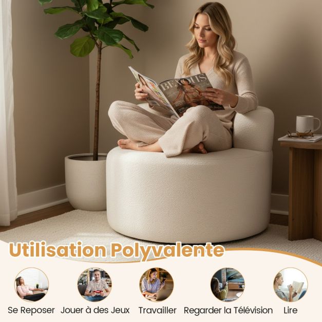 Coast Sitzsack - Birnenform - Plüsch - Rückenlehne - 82x82x59 cm - Weiß