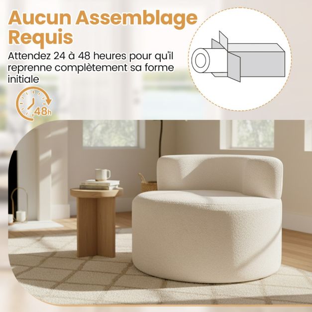 Coast Sitzsack - Birnenform - Plüsch - Rückenlehne - 82x82x59 cm - Weiß