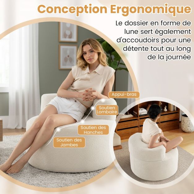 Coast Sitzsack - Birnenform - Plüsch - Rückenlehne - 82x82x59 cm - Weiß