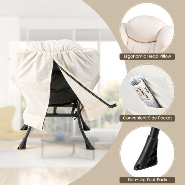 Komfortabler Sessel mit Hocker - inklusive Kissen - Luxuriöser Relaxsessel mit Armlehnen für Wohnzimmer, Schlafzimmer oder Büro - Weiß