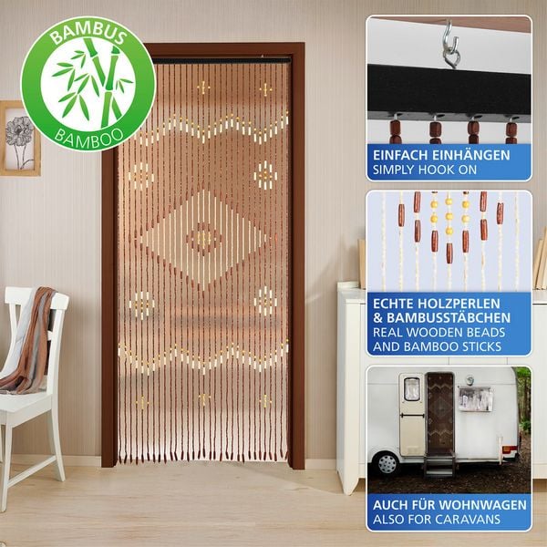 Maximex Perlenvorhang „Rhombus“, mehrfarbig – 90 x 200 cm – Bambus und Ahornholz