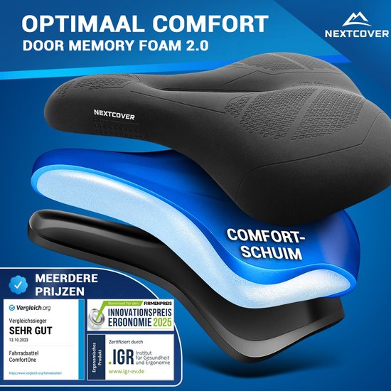 NEXTCOVER® City-Fahrradsattel mit Memory Foam 3.0 – Das Original – ergonomischer Fahrradsattel für Damen oder Herren mit Memory Foam 3.0 für maximalen Fahrkomfort – bequemer, weicher Fahrradsattel