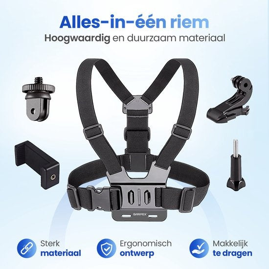 GarpexÂ¬Ã† Universal-Brustgurt Brustgeschirr - Brusthalterung geeignet für verschiedene Action-Kameras und Smartphones - Schwarz
