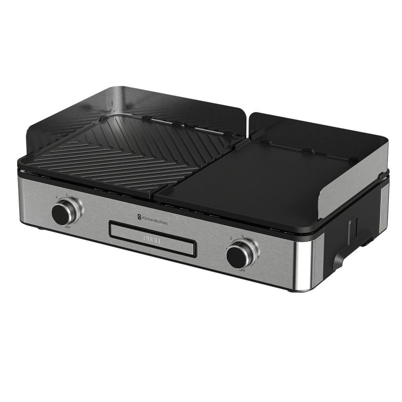 KitchenBrothers Elektrische Griddle - Doppelzonen-Tischgrill - 2400W - Edelstahl