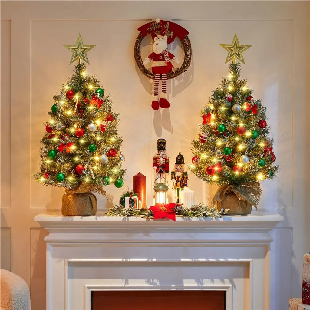 Yaheetech 2-teiliges Set: Kunstweihnachtsbaum 92 cm mit Schnee und LED