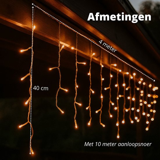 FlinQ 144 LED-Eiszapfenlichter warmweiß - Weihnachtsbeleuchtung - Weihnachtsbeleuchtung für den Außenbereich - warmweißes Licht - 14 Meter (4,2 Meter Lichter)