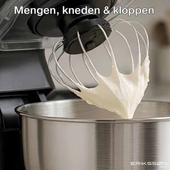 Erikssøn Küchenmaschine - 8 Geschwindigkeitsstufen mit Timer - 5L Mixer mit Rührschüssel - 1400W - Küchenroboter - Küchenmixer - Küchenmaschine - Schwarz