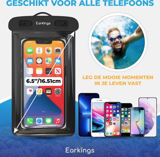 Wasserdichte Handytaschen - Drybag 2er Set - Unterwasser Handytasche für alle Handys - Wasserdichte Handytasche Earkings - Schwarz & Orange