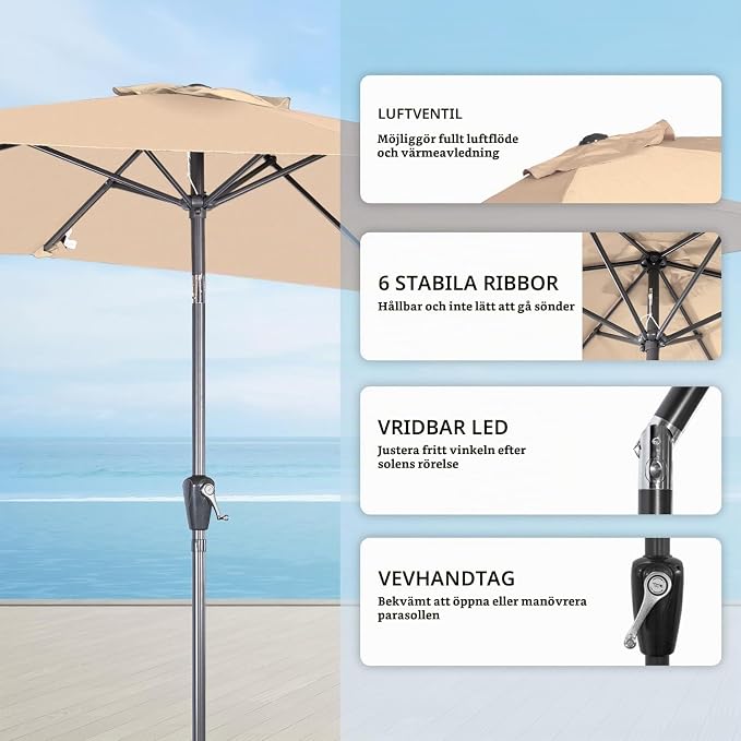 Angel Living Rechteckiger Sonnenschirm – 200 x 300 cm – Neigbar – Beige