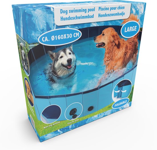 Maxxpro Hundepool - 160 x 30 CM - für große Hunde - faltbar - Anti-Rutsch-Boden - mit Entleerungsventil - Blau