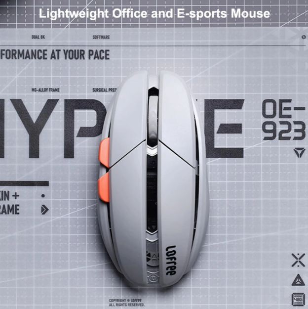 Lofree Hypace Bluetooth-Maus – Rahmen aus Magnesiumlegierung + PC-Gehäuse, Tri-Mode-Verbindung (Bluetooth / 2,4 GHz / kabelgebunden), PAW3950-Lasersensor, Hellgrau, OE923