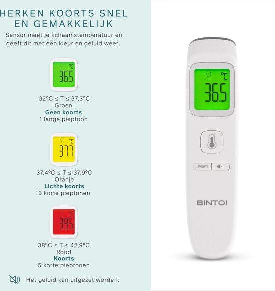 Bintoi XE200 Infrarot-Stirnthermometer - Kontaktlos - präzise Temperaturmessung - für Babys und Erwachsene – Weiß