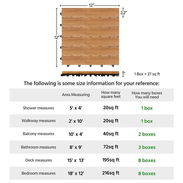 Yaheetech 27-teiliges Terrassenfliesen-Set – 30,8 x 30,8 cm – Naturholz