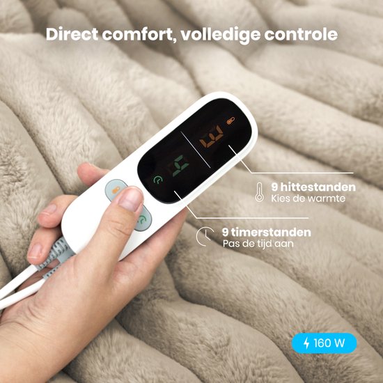 Auronic Electric Blanket - 160 x 120cm - Wärmedecke - 1 Person - 3 Wärmestufen - Plüsch - Wärmedecke - Taupe
