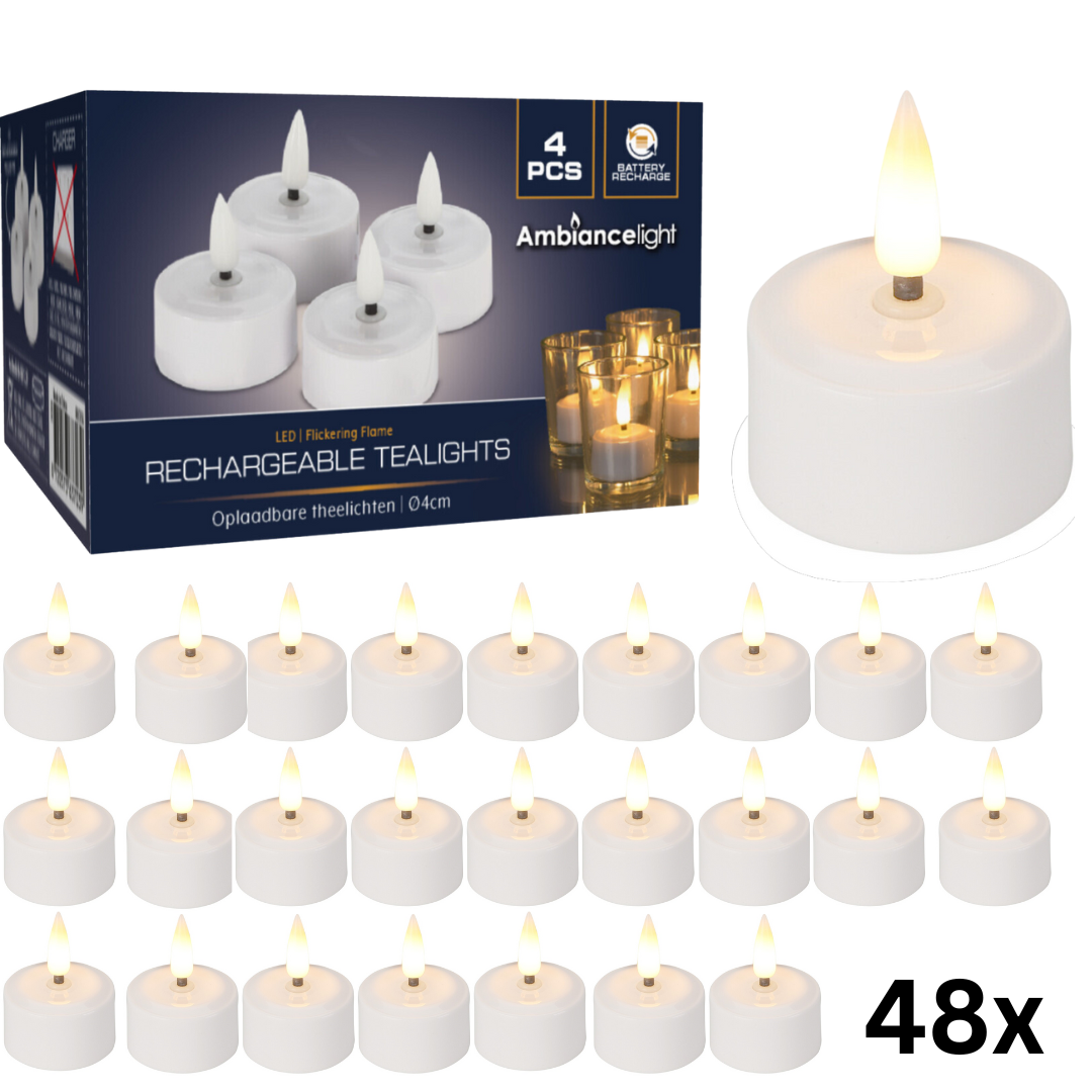 Teelichter LED Box 48 Stück Wiederaufladbar - 4cm - Ladegerät nicht im Lieferumfang enthalten