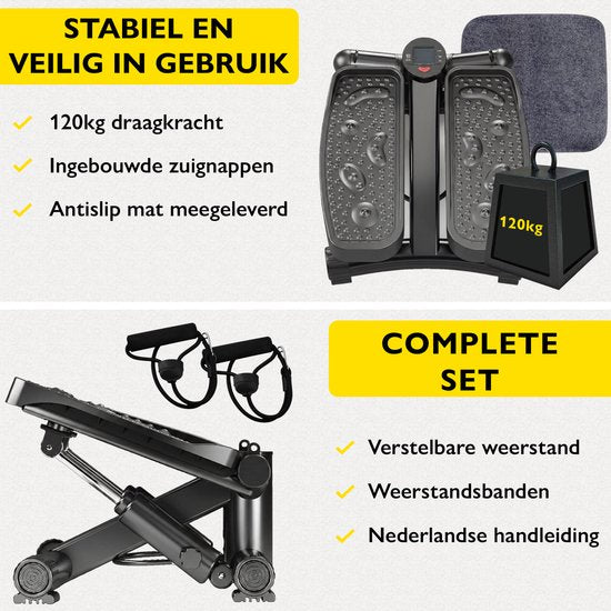 Zoluko Stepper mit Widerstand - Inklusive Widerstandsbänder und E-Book - Stepper Fitness - Fitness Step - Mini Stepper - Step Fitness - Aerobic Step - Step - Stepper Fitness Gerät - Heimtrainer - Schwarz