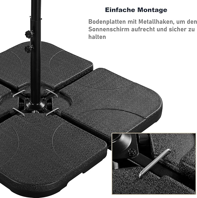 Yaheetech Sonnenschirmständer, 4-teiliges befüllbares Set für Hängeschirme – Schwarz – bis zu 80 kg Sand / 60 kg Wasser