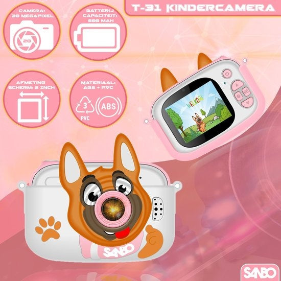 Sanbo T31 Pro Kinderkamera - Rosa / Weiß - Inkl. 32Gb Sd-Karte und Lesegerät - Kamera Kinder - Vlogging - Spielkamera - Digital