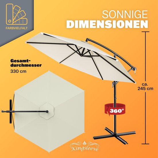 Kingsleeve Schwebeschirm – Ø 330 cm, UV-Schutz 80+, Pendel – Creme