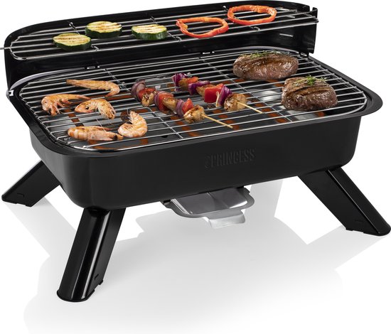 Princess 112252 Hybrid-Grill – 2000 W – Elektro- oder Holzkohlegrill – Kompaktes Tischmodell – Ideal für Balkon und Camping – 44 x 29 cm
