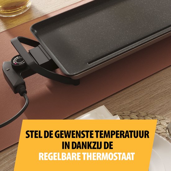 Tristar Grillplatte BP-2670- Tischgrill XL: 100 x 23 cm - Für den Innen- und Außenbereich - BPA frei - Gourmet-Grillplatte für den Tisch - 10 bis 12 Personen - Mit einstellbarem Thermostat - Antihaftbeschichtung - Schwarz