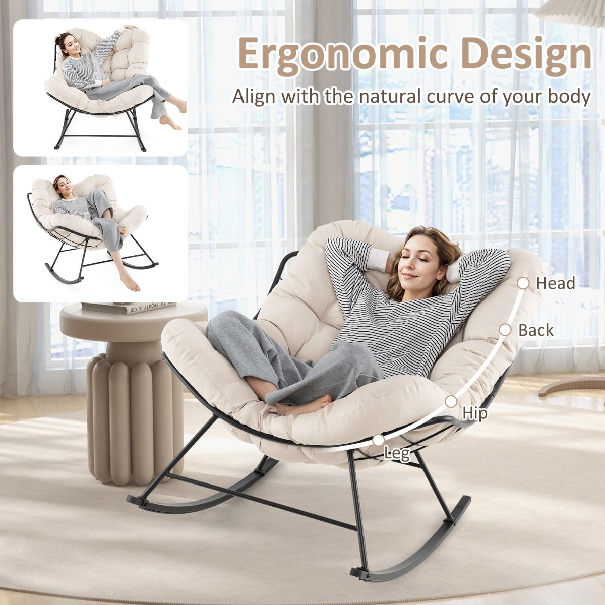 Coast Schaukelstuhl mit gepolstertem Kissen - 110 x 95 x 94 cm - Kapazität 205 kg - Beige