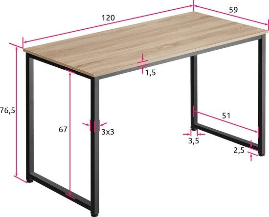 tectake - Schreibtisch Tisch Flint 120 cm - industriell - hellbraun - 404466