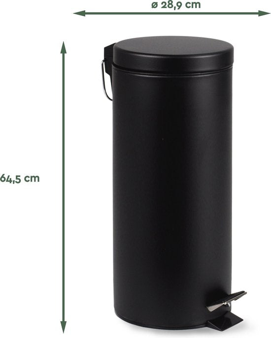 BRASQ Treteimer 30 Liter - Schwarz - PB130 - Mülleimer mit herausnehmbarem Treteimer - Mülleimer - Abfalleimer - Abfalleimer
