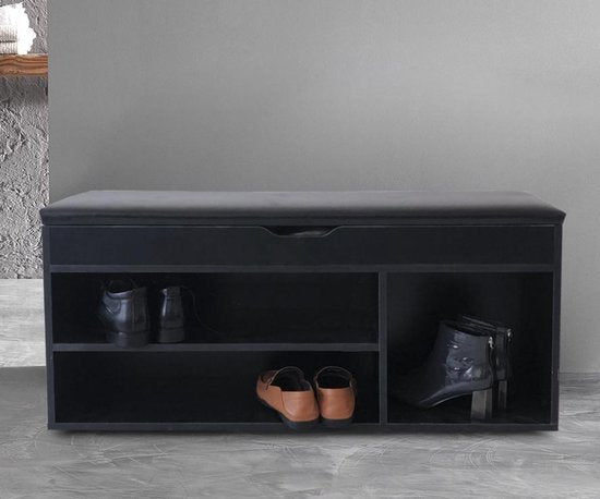 Schuhschrank Dielenbank mit Ablage - Schuhregal - mit Sitzkissen schwarz