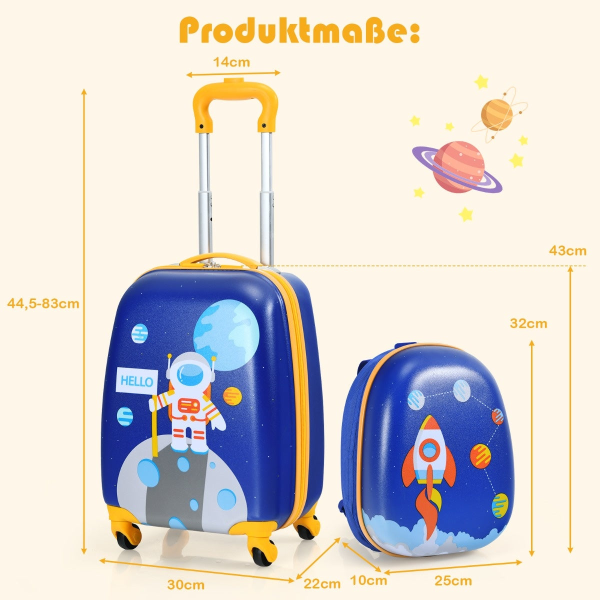 Coast 2-teiliges Kinderkofferset - Mit Astronautenmuster Rucksack & Etui - 27 x 20 x 43 cm - Dunkelblau