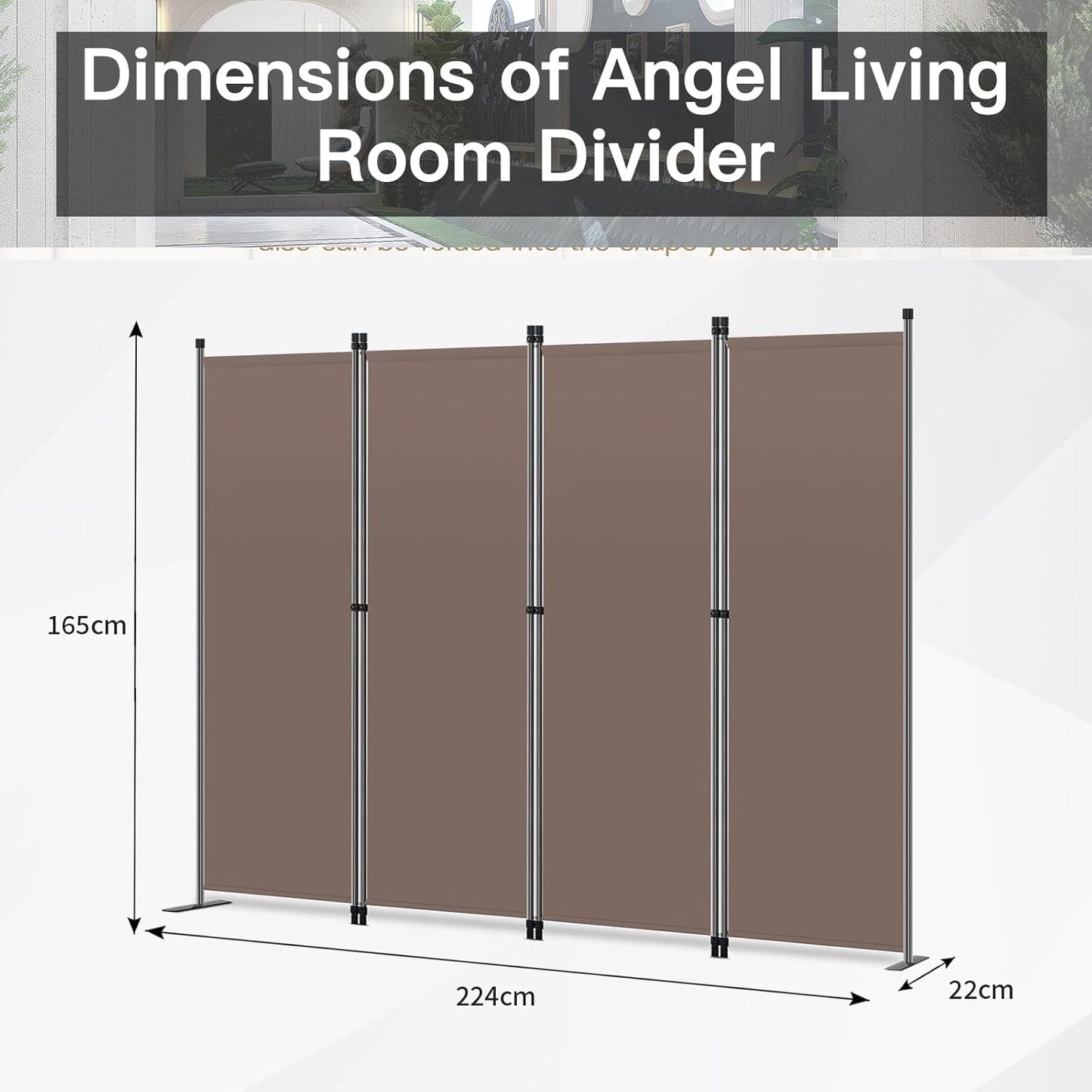 Angel Living Faltwand - 4 Paneele - 224 x 165 cm - Braun