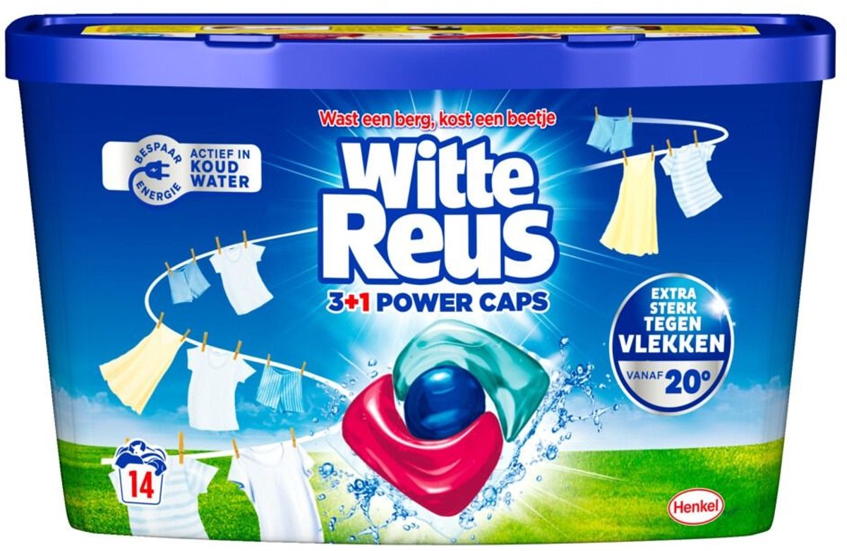 Witte Reus Power Caps Waschmittelkapseln für Weißwäsche – 14 Waschgänge – 14 Kapseln