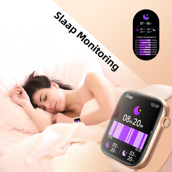 Maoo ProWatch AMOLED Smartwatch für Frauen und Männer - Milanese-Armband und 3 Silikonbänder - Schrittzähler - Herzfrequenzmesser - Blutdruckmesser - Schlafüberwachung - Multisport - Geeignet für Android und iOS - Pink Gold