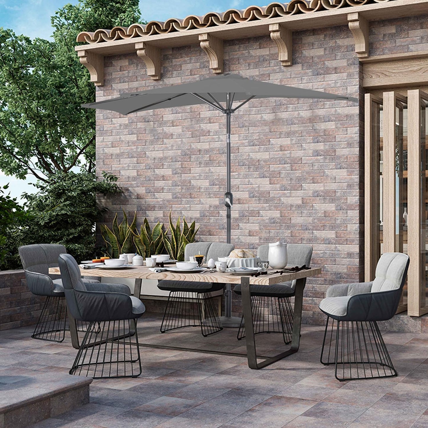 Angel Living Balkon-Sonnenschirm - halbrund - 265 x 130 cm - Grau