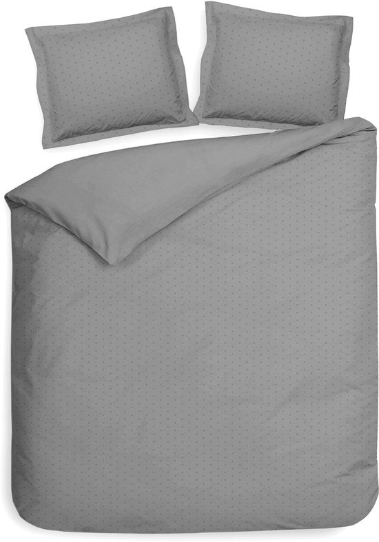 Heckettlane Bettbezug „Punto“ – Bettwäsche mit Punkten – 260 x 200–220 cm – Einzelbetten XL – Grau – Bettbezug aus 100 % Baumwollsatin