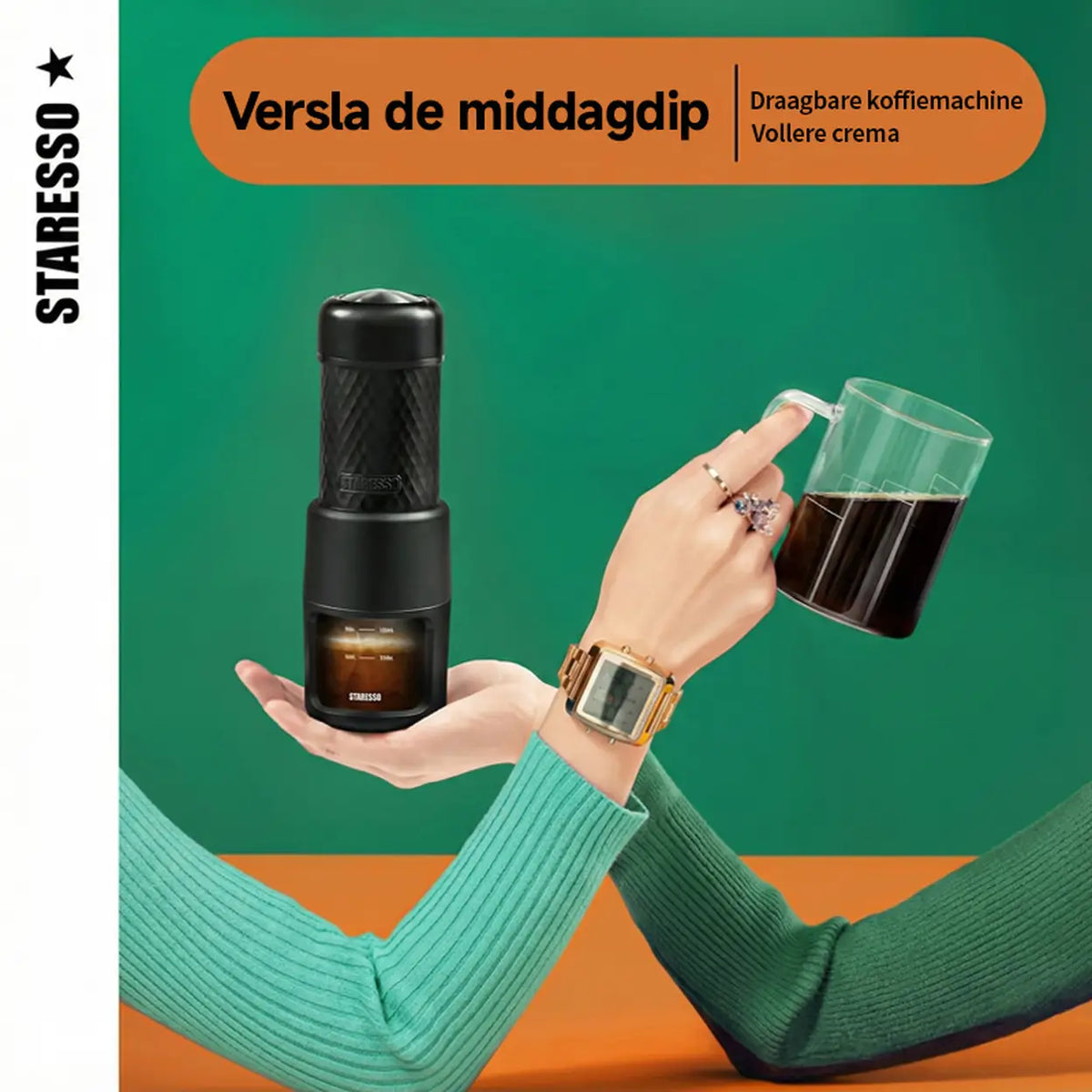STARESSO tragbare manuelle Espressomaschine – Kapseln und gemahlener Kaffee
