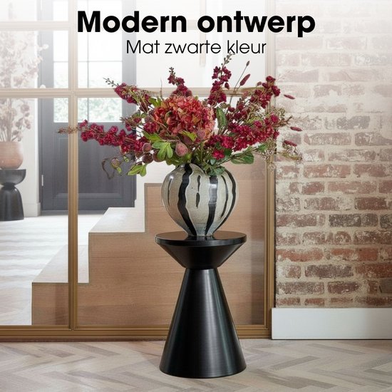 Mica Decorations Jim Beistelltisch – Runder Beistelltisch H45 x Ø31 cm – Eisen-Beistelltisch für Wohnzimmer oder Schlafzimmer – Pflanzentisch – Nachttisch im Industrial-Stil – Schwarz