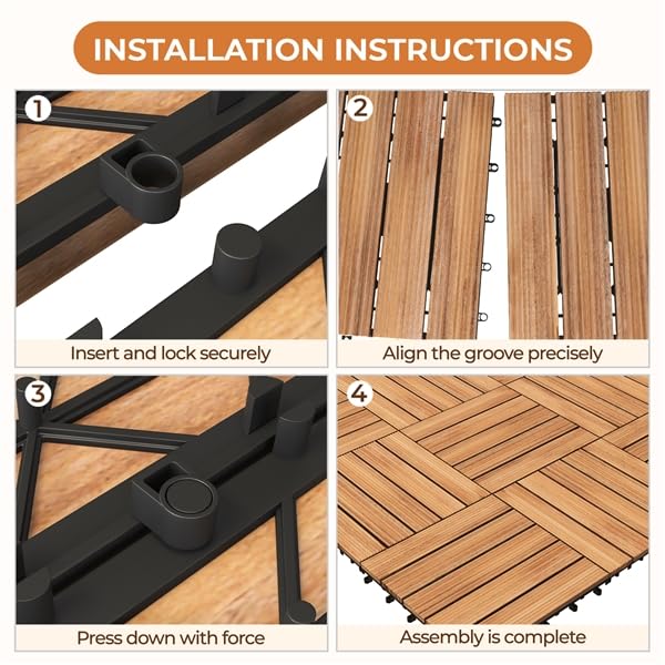 Yaheetech 27-teiliges Terrassenfliesen-Set – 30,8 x 30,8 cm – Naturholz