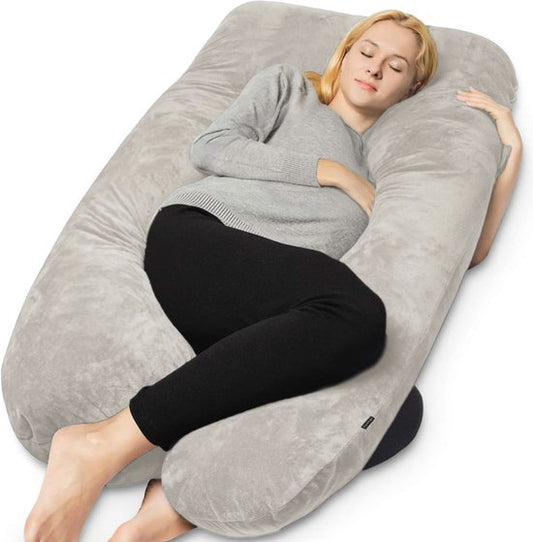 Earkings Schwangerschafts-Schlafkissen 140x80cm U-Form mit abnehmbarem Bezug - Body Pillow hellgrau