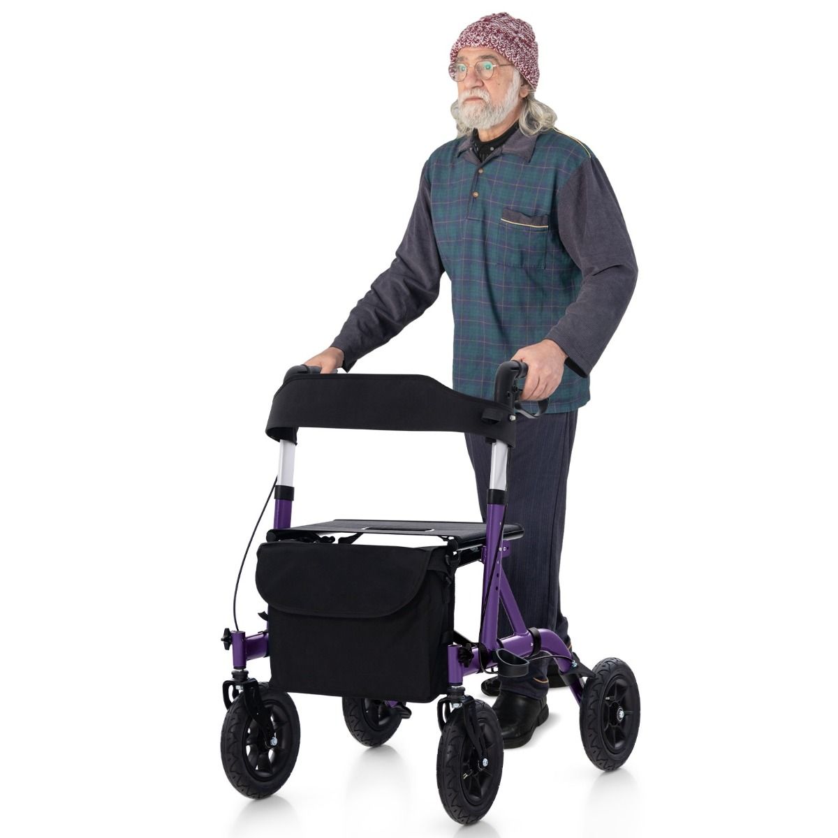 Coast Faltbarer Rollator mit Sitz – 2-in-1-Rollstuhl und Gehhilfe – 6-fach höhenverstellbar – lila