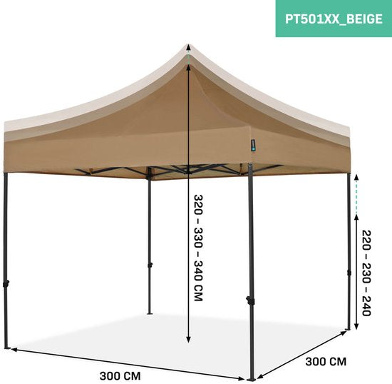 VONROC Partyzelt - 3x3 m - Premium easy-up Partyzelt - Modulares Design - Faltbar - Wasserdicht - Stahlrahmen - 50+ UV Schutz - Inklusive Aufbewahrungstasche - Beige