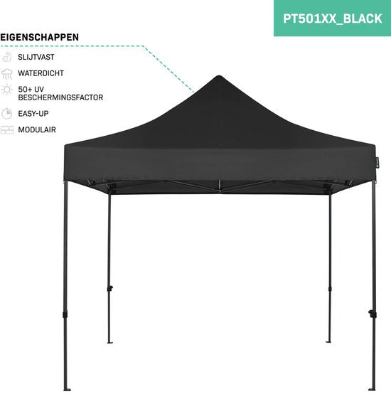 VONROC Partyzelt - 3x3 m - Premium easy-up Partyzelt - Modulares Design - Faltbar - Wasserdicht - Stahlrahmen - 50+ UV Schutz - Inklusive Aufbewahrungstasche - Schwarz