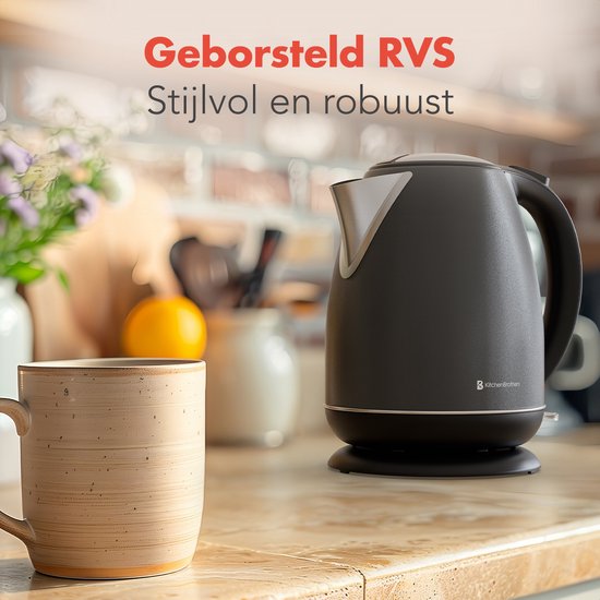 KitchenBrothers Wasserkocher - Elektrisch - 1.7L - Mit Kalkfilter - Titanium Grau/RVS