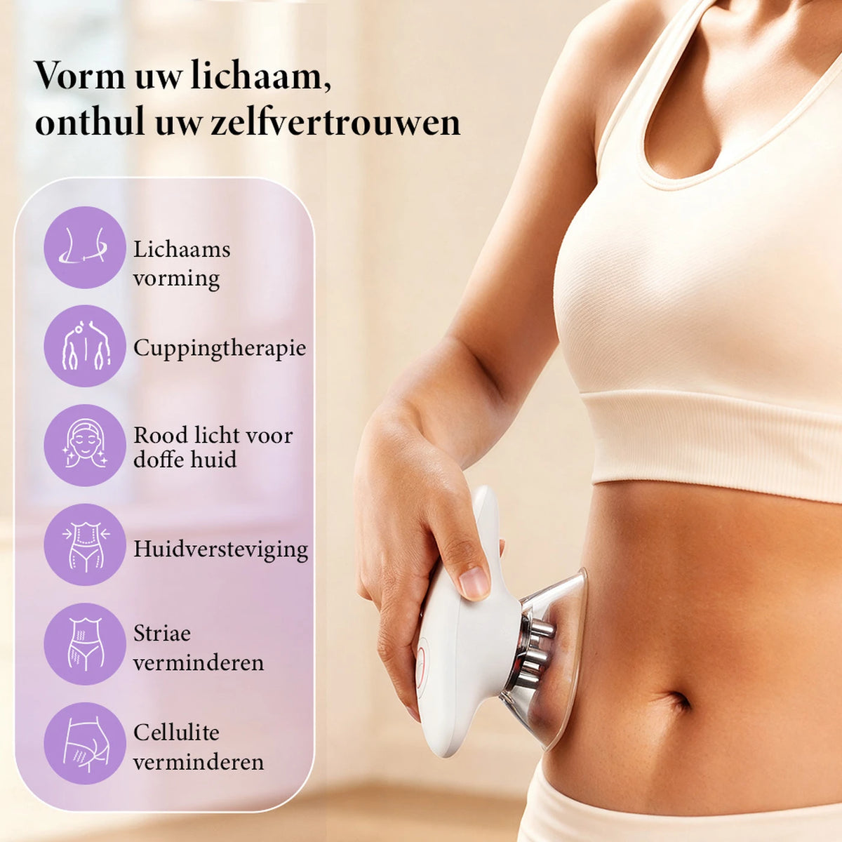 Sunluxy BCE1 Anti-Cellulite-Massagegerät – EMS + Vakuum + Rotlicht – 3 Stufen für Körper und Gesicht – Wiederaufladbar – 19,4 x 17 x 7,8 cm