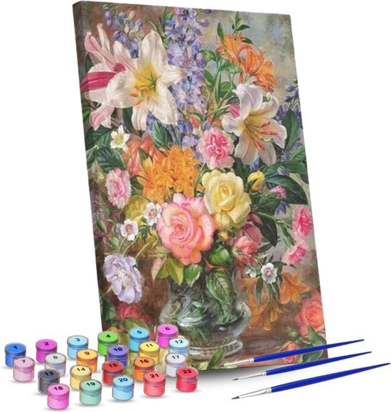 RubyeÂ® Malen nach Zahlen Erwachsene - Blumen in der Vase - Inklusive Farbe und Pinsel - Leinwand Malerei Leinwand - Farbe nach Zahlen - 40x50cm